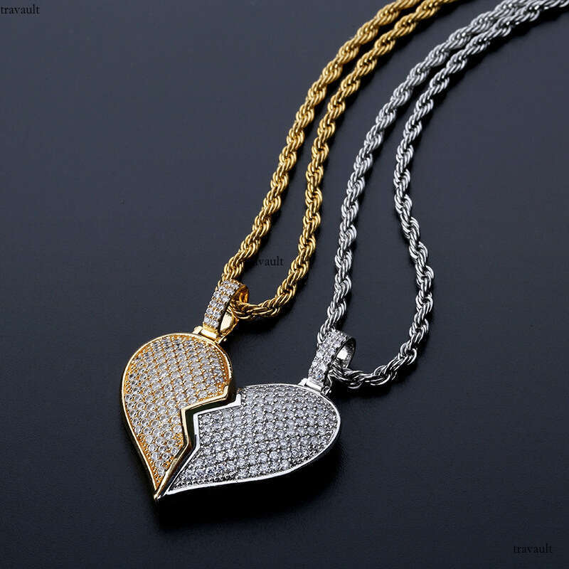 Hip Hop Jewelry Detachable Broken Heart Sier Couple Pendant Moissanite chain Necklace for Men and Women