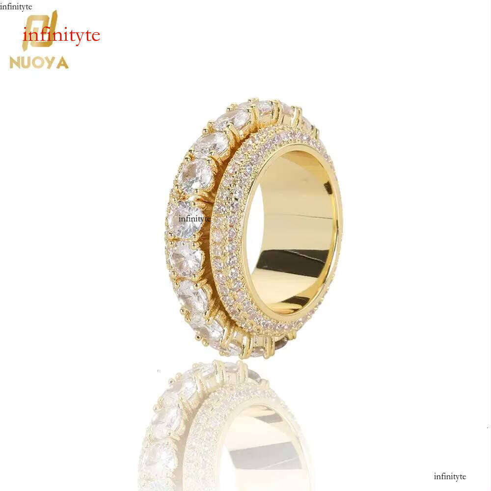 NUOYA Wholesale Iced Out Jewelry Hip Hop Ring Men Rotating Cz Gold Plated Cuban Rings