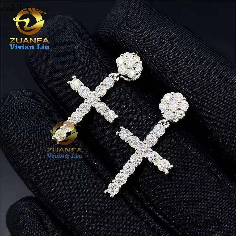 High Quality Gold Plated Sterling Sier Fine Jewelry Shiny Vvs Moissanite Dia Earrings