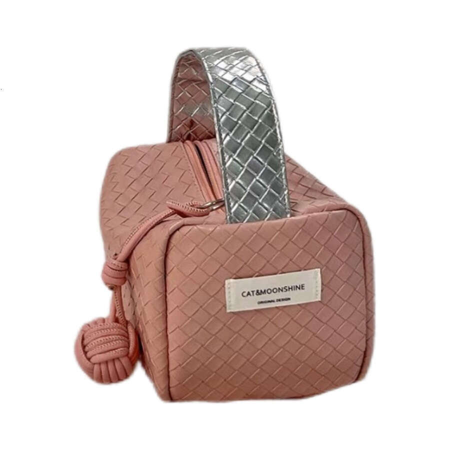 Sier and Pink Gradient Woven Pattern 2025 New Handbag Small Portable Makeup Storage Organizer Bag