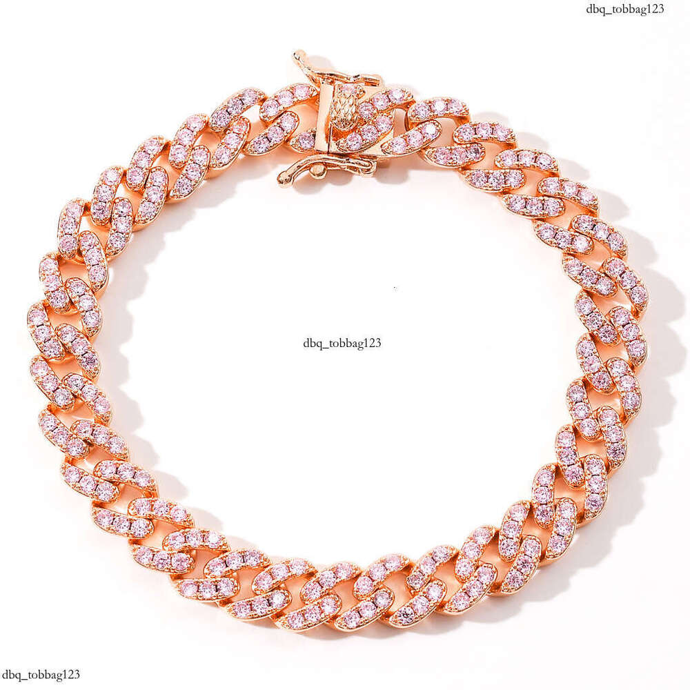 9mm Single Row Pink Zircon Cuban Chain Unisex Hip Hop Bracelet