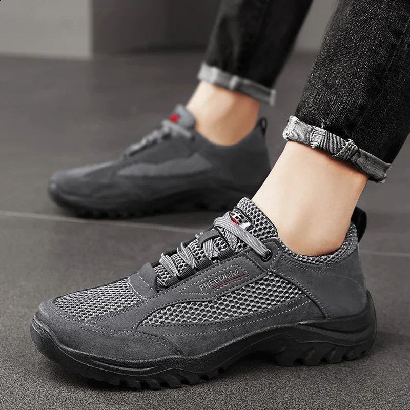 Men Hiking Shoes Summer Breathable Male Sneakers Anti-slip Breathable Walking Shoes Lace Up Soft Casual Lightweight Shoes 250805