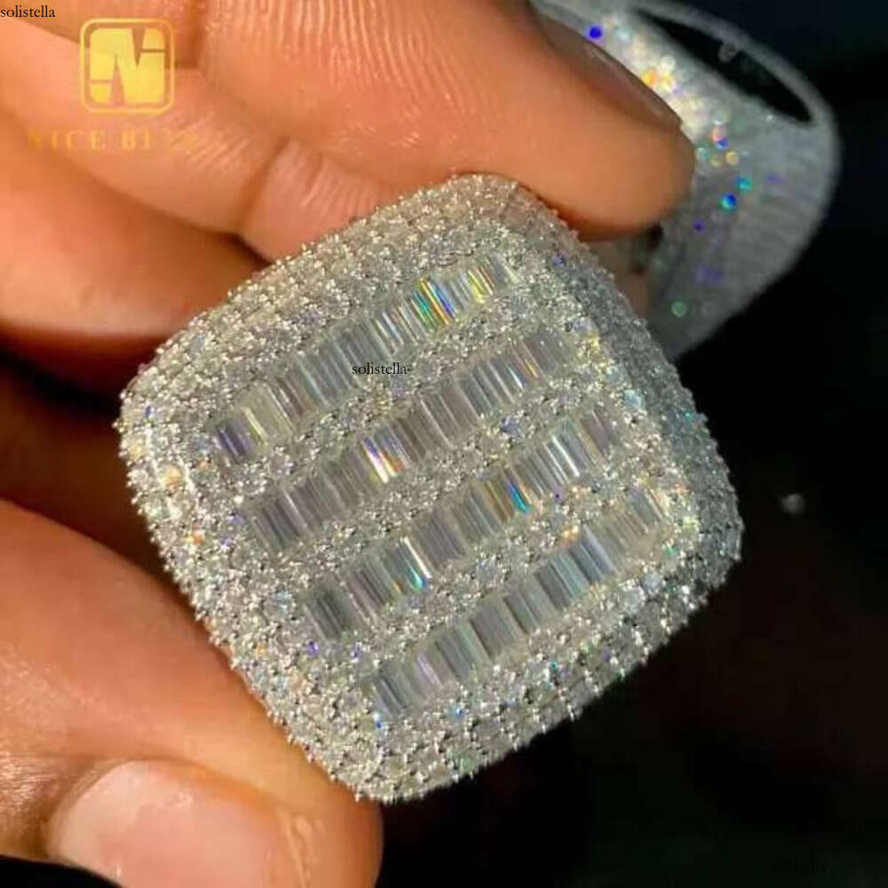 Fashion Ring Baguette Hip Hop Style Iced Out VVS Moissanite Jewelry Custom Sterling Sier Dia Rings Men Women