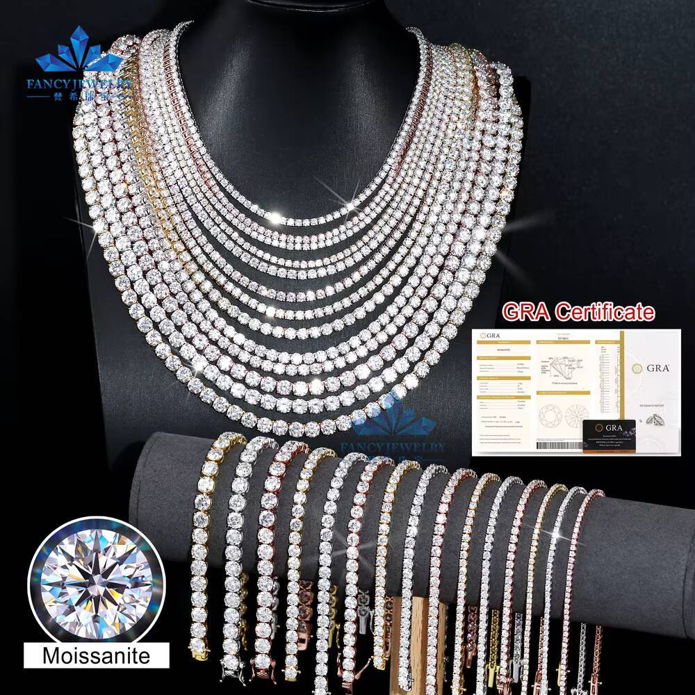 Large Stock Hip Hop 2.0mm-5.0mm VVS Moissanite Diamond 925 Silver Iced Tennis Chain Bracelet Pass Diamond Tester From Stock
