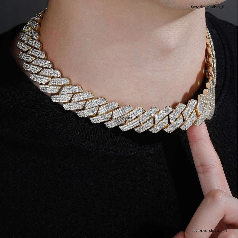 20mm Three-Row Moissanite chain Full Dia Rhombus Cuban Chain Hip-Hop Men's Necklace Trendy Jewelry