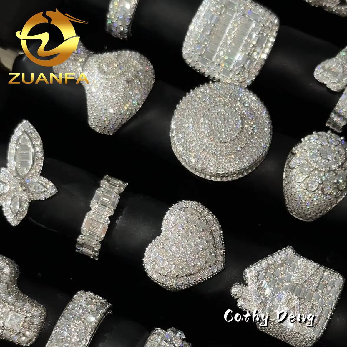 Ready to Ship Iced Out Jewelry Moissanite Hip Hop Ring 925 Sterling Silver Men Diamond Ring Pass Diamond Tester