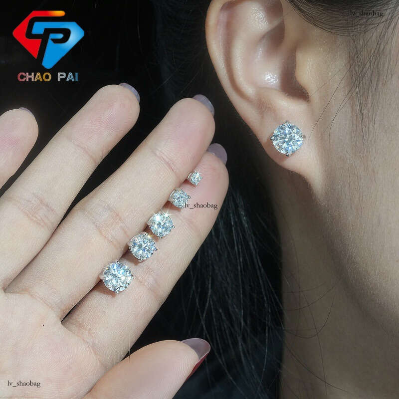 Classic Four-Prong Sier Inlaid D Color Moissanite Unisex Stud Earrings Jewelry