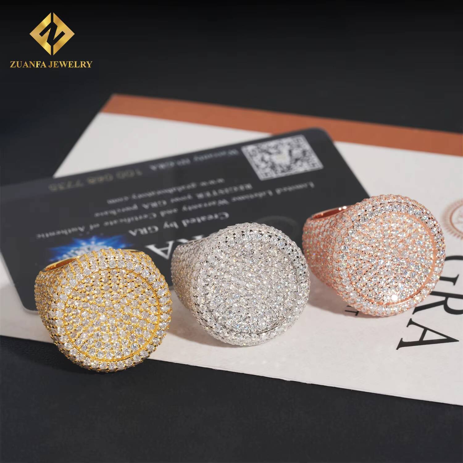 Deluxe Fully Iced VVS D Moissanite Diamond Ring GRA Certificate 925 Silver Hip Hop Ring for Men