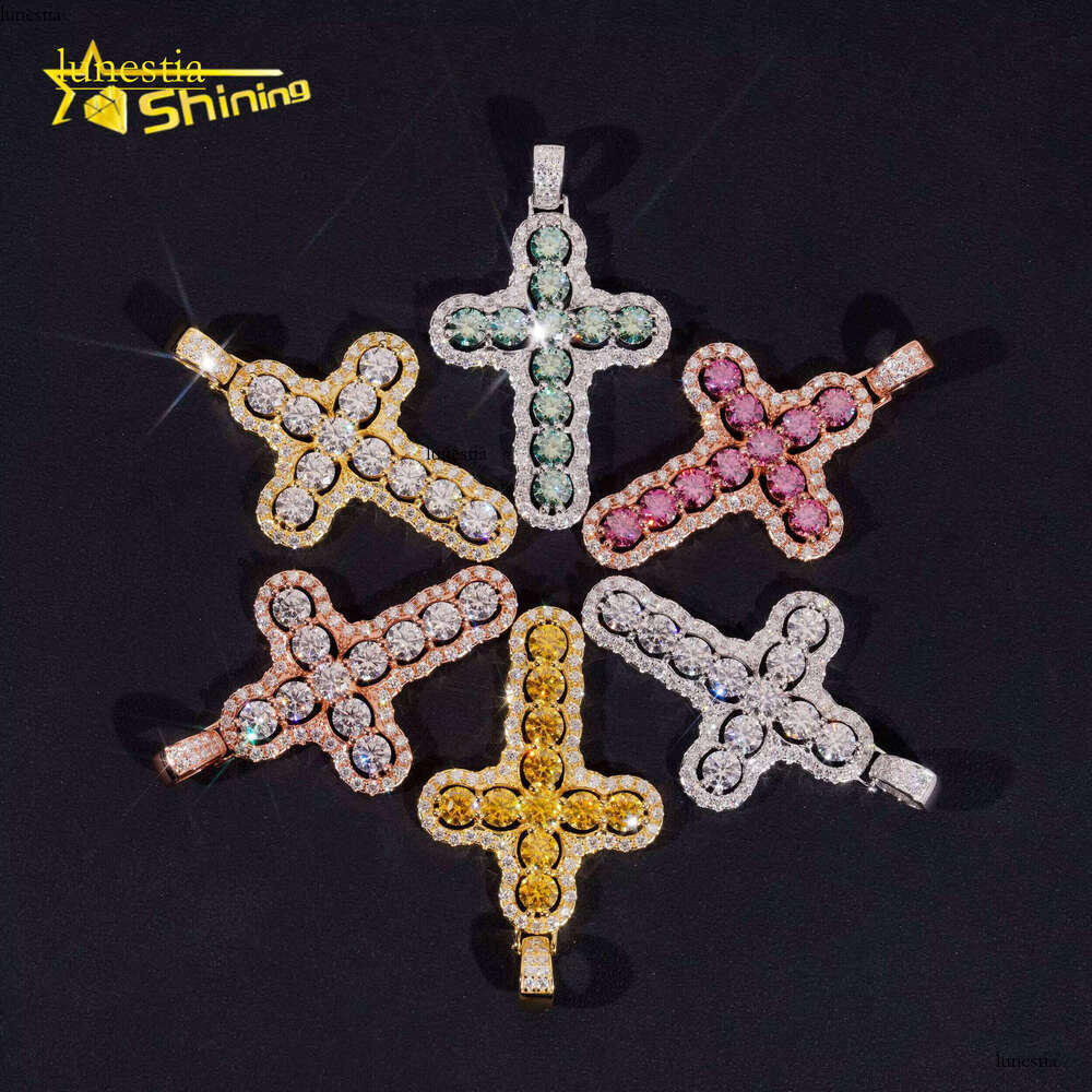 New Fashion Jewelry Gold-Plated Sier Cross Necklace Iced Colorful Chrysolite Charm Pendant