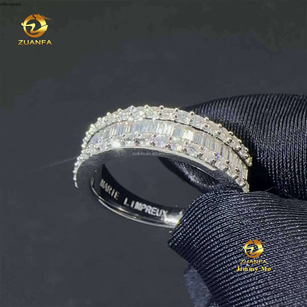 Customized Unique Wedding Jewelry Solid Sier GRA Certificates White Gold Bridal Baguette Moissanite Eternity Band Ring