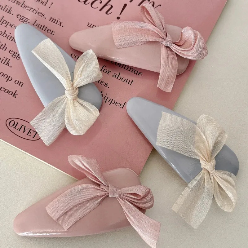 2pcs/set Ins Korean Sweet Hair Clip for Girl Cute Solid Color Bow Barrettes for Student Mesh Bow Bang Side Clip Women Headwear 250807