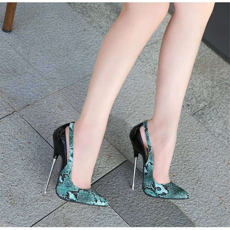 Hot Serpentine Pattern Women's 16cm 2024 Metal Stiletto High Heels Sexy Snake Print Female Shoes 46