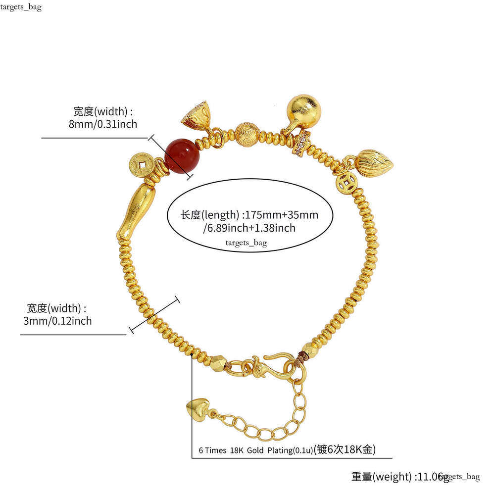 Enamel Colorful Ethnic Lucky Pattern Gold-Plated High-End National Trend Fortune Character Bracelet