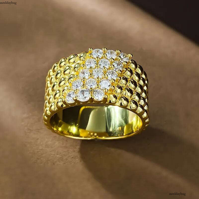 2025 Choucong Gorgeous Elegant Wedding Rings Jewelry Real 100% Sterling Sier Gold Bead 5 Rows White Moissanite Dia Party Women Bridal Ring Gift
