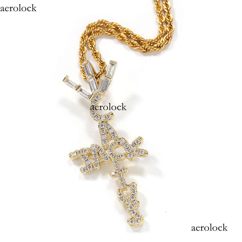 Hip-Hop Trendy Brand Inlaid Dia Cactus Jack Letter Pendant Necklace Accessory