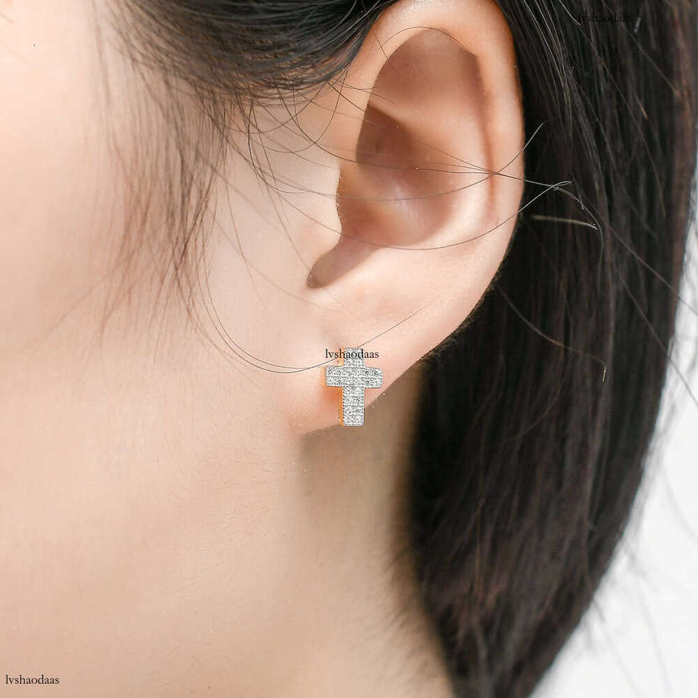 New Cross Hip-Hop Micro-Paved Zircon Full Sterling High-End Men's Iced Out VVS Earrings