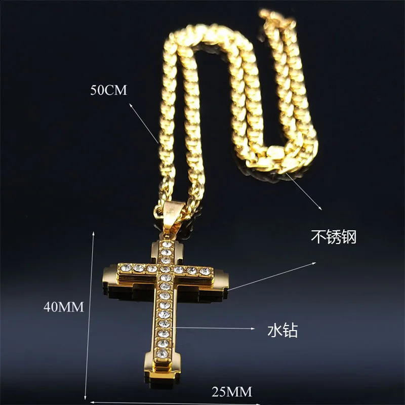 HNSP Stainless Steel Zircon Cross Necklace Pendant For Men Women Jewelry Accessories 250805