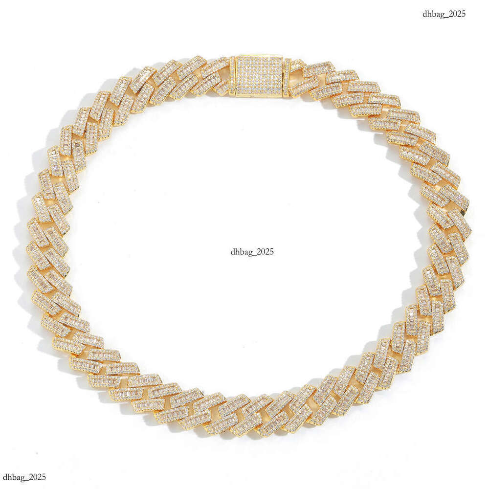 New 16mm T Square Mixed Moissanite chain Cuban Chain Personality Trendy Men's Hip-Hop Necklace Niche Fashion Accessories