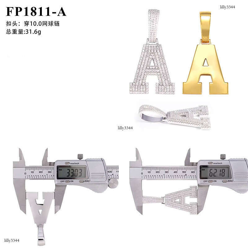 INS Hip-Hop Letter Moissanite Full Inlay Sier Trade Exclusive Pendant Accessory
