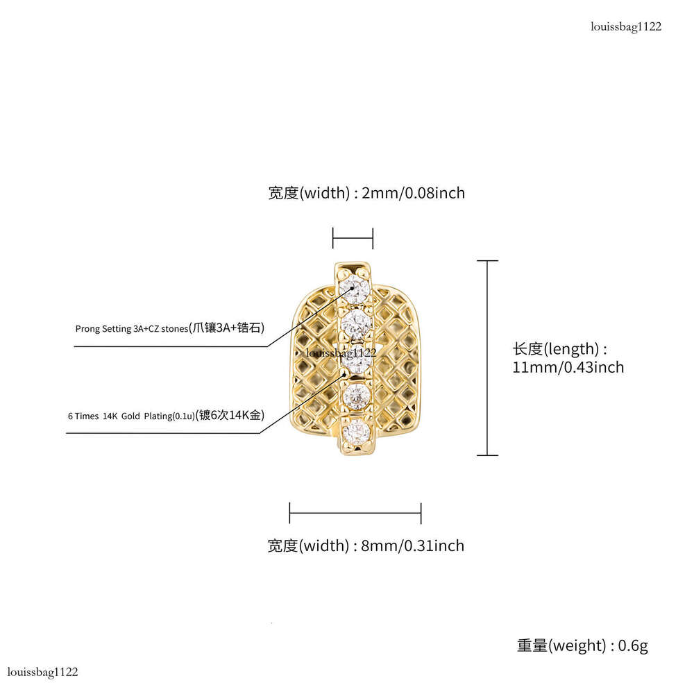 Trendy Classic Grillz Zircon Bracelet Micro Pave Vertical Bar Single Gold Tooth Daily Personality Jewelry