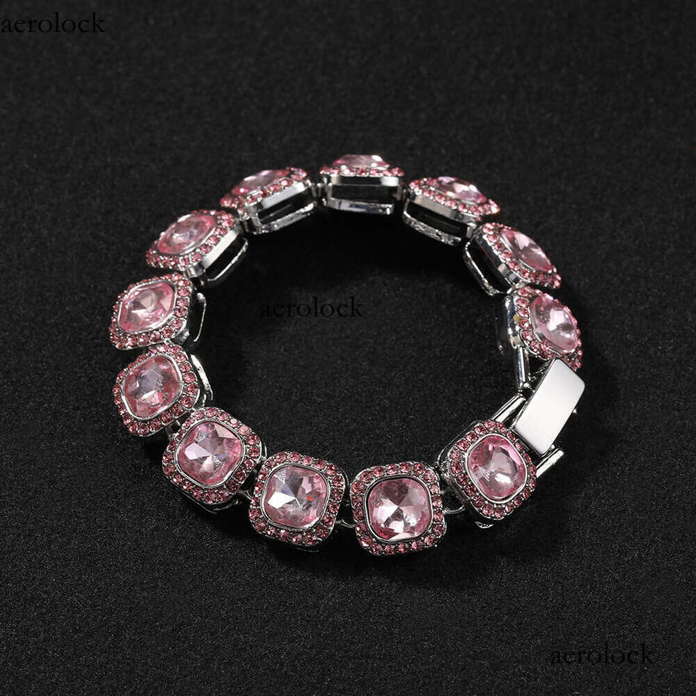 Fashion Versatile Pink Dia Alloy Simple Geometric Heart Bracelet for Women New Cool Trendy Hip-Hop Jewelry