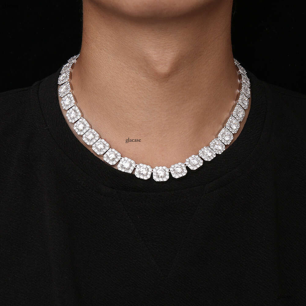 Hip Hop Jewelry 10mm Rock Sugar Dia Iced Out VVS Square Moissanite Men's Necklace High-end Feel