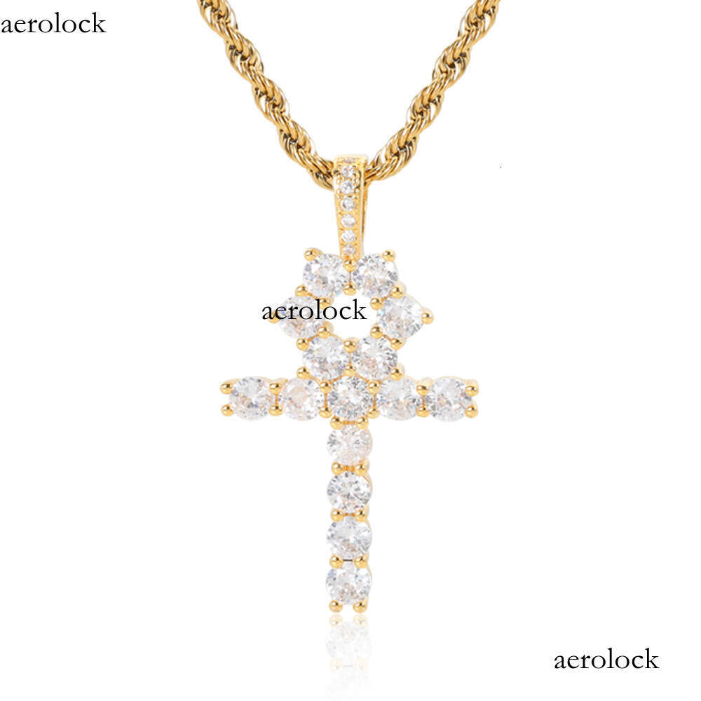 Trendy Large Cross Pendant Micro-Paved Moissanite chain Ankh Key Hip-Hop Men's Necklace