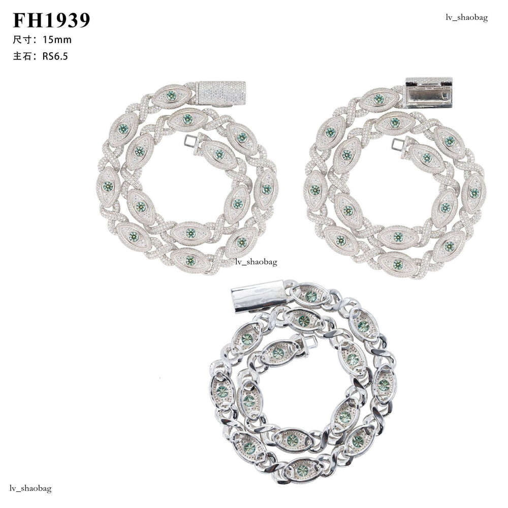 New Hip-Hop Personality Sier Moissanite 15mm 8-Shaped Eye Cuban Chain Bracelet Necklace Jewelry