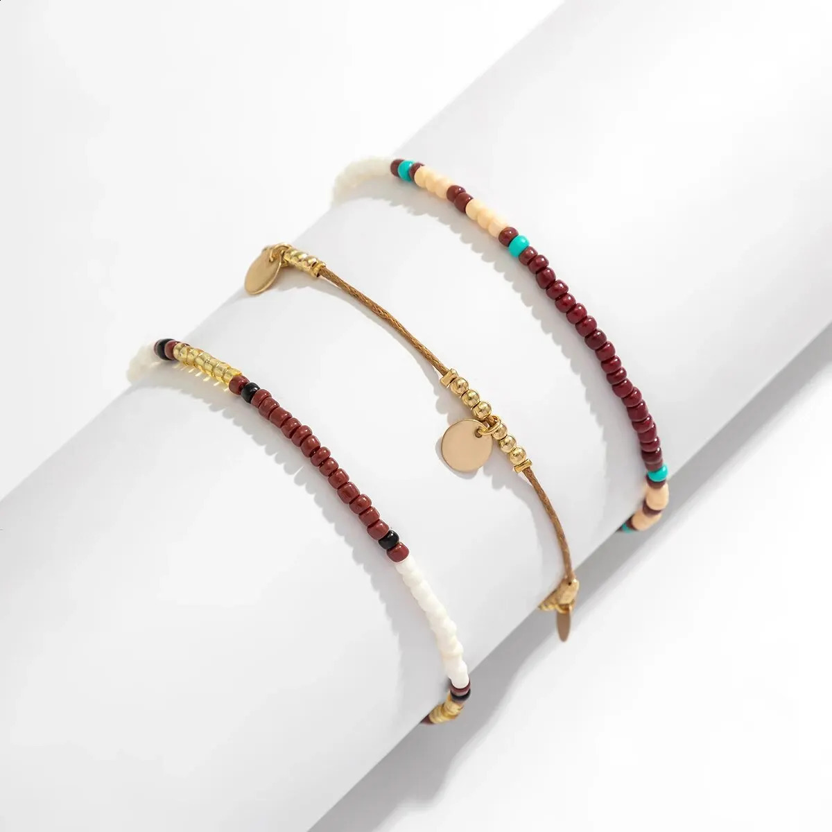 3Pcs/Set Bohemian Rice Beads Anklets for Women Vintage Trend Round Sequin Feet Chain Summer Beach Barefoot Jewelry Accessories 250807