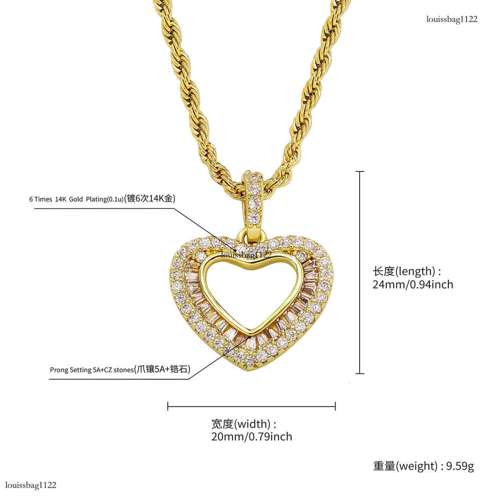 Hollow Heart Braided Moissanite chain Hip-Hop Accessories Sweater Chain Women Pendant Necklace Jewelry