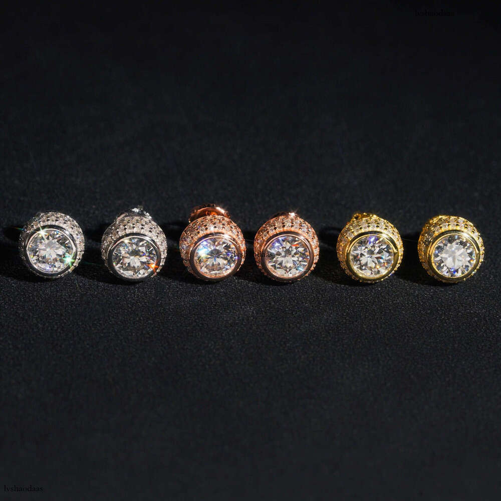 Trade Sier Gold-Plated Main Stone 6.0 Round Moissanite Stud Earrings Jewelry