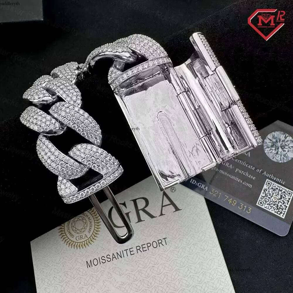 Hiphop Jewelry Cuban Chain Custom Clasp Sterling Sier Iced Out 24mm Moissanite Bracelet