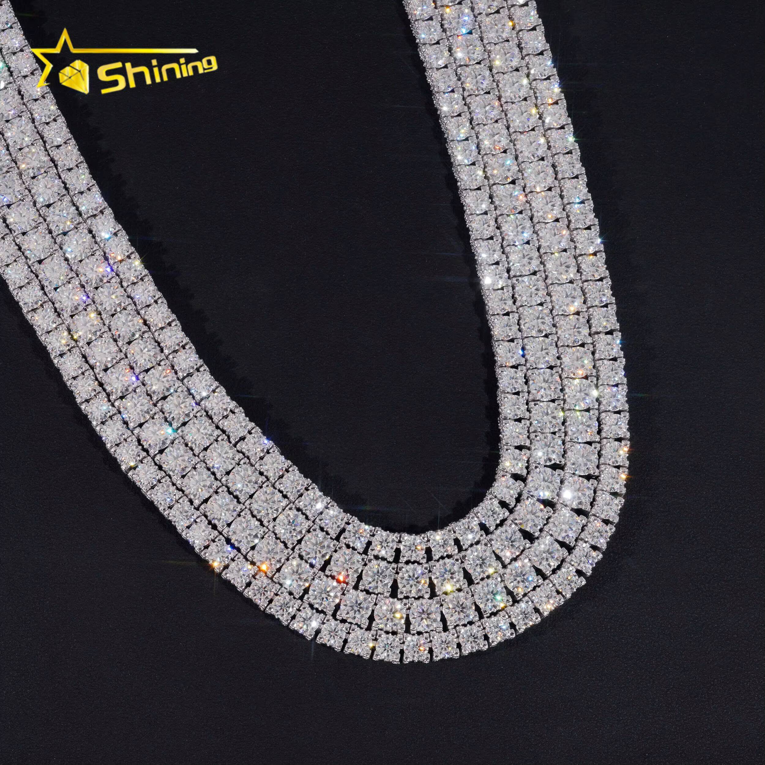 RTS Factory Price Hip Hop 925 Sterling Silver 5mm 6.5mm VVS Diamond Necklace Fully Iced Out Moissanite Tennis Chain