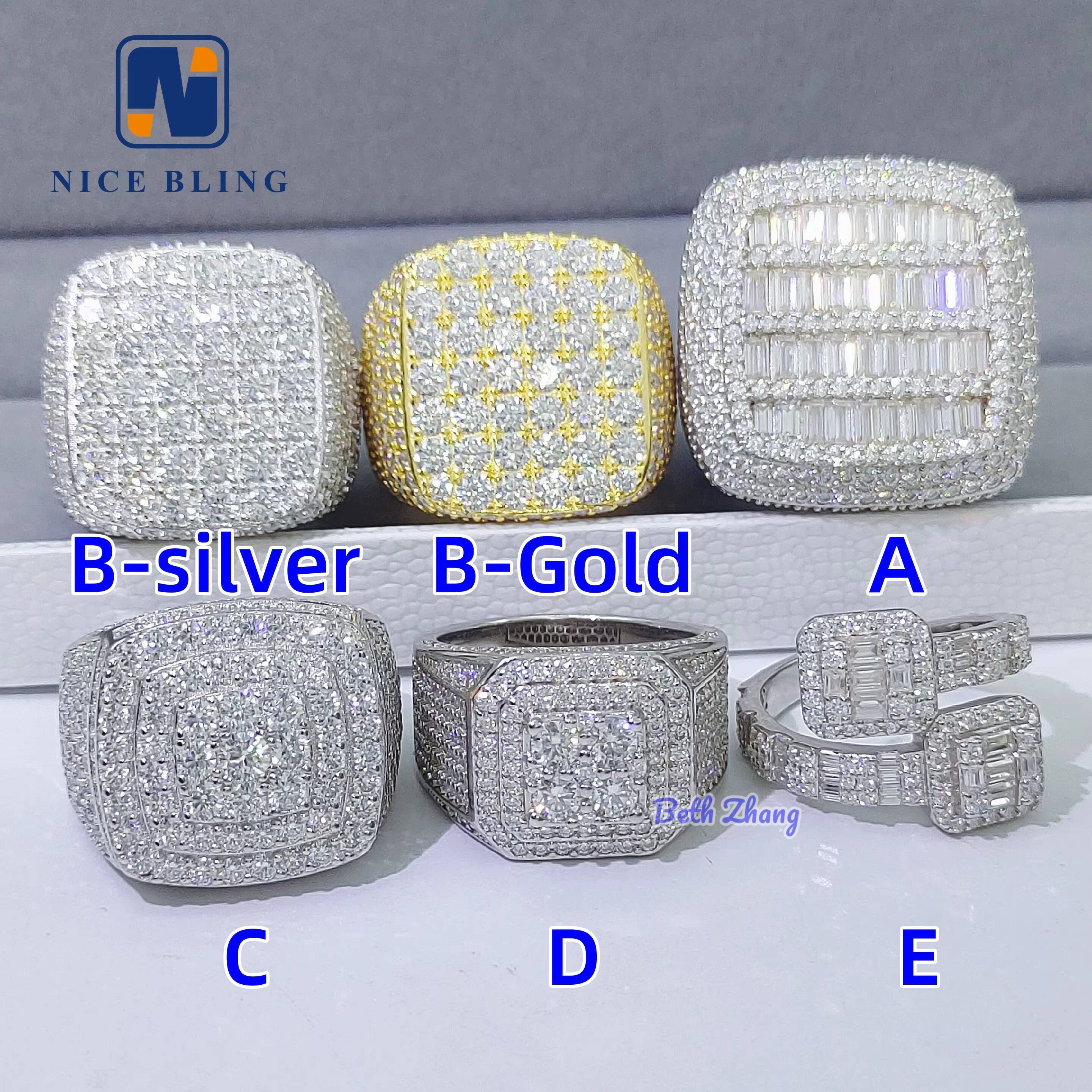New Arrival Hip Hop Rings Vvs Moissanite Men Iced Out Rings 925 Silver square Shape baguette Diamond Engagement Fashion Rings