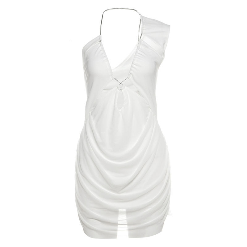2025 Summer New Womens Fashion Sexy Solid Color Hollow Out One-Shoulder V-Neck Short Dress