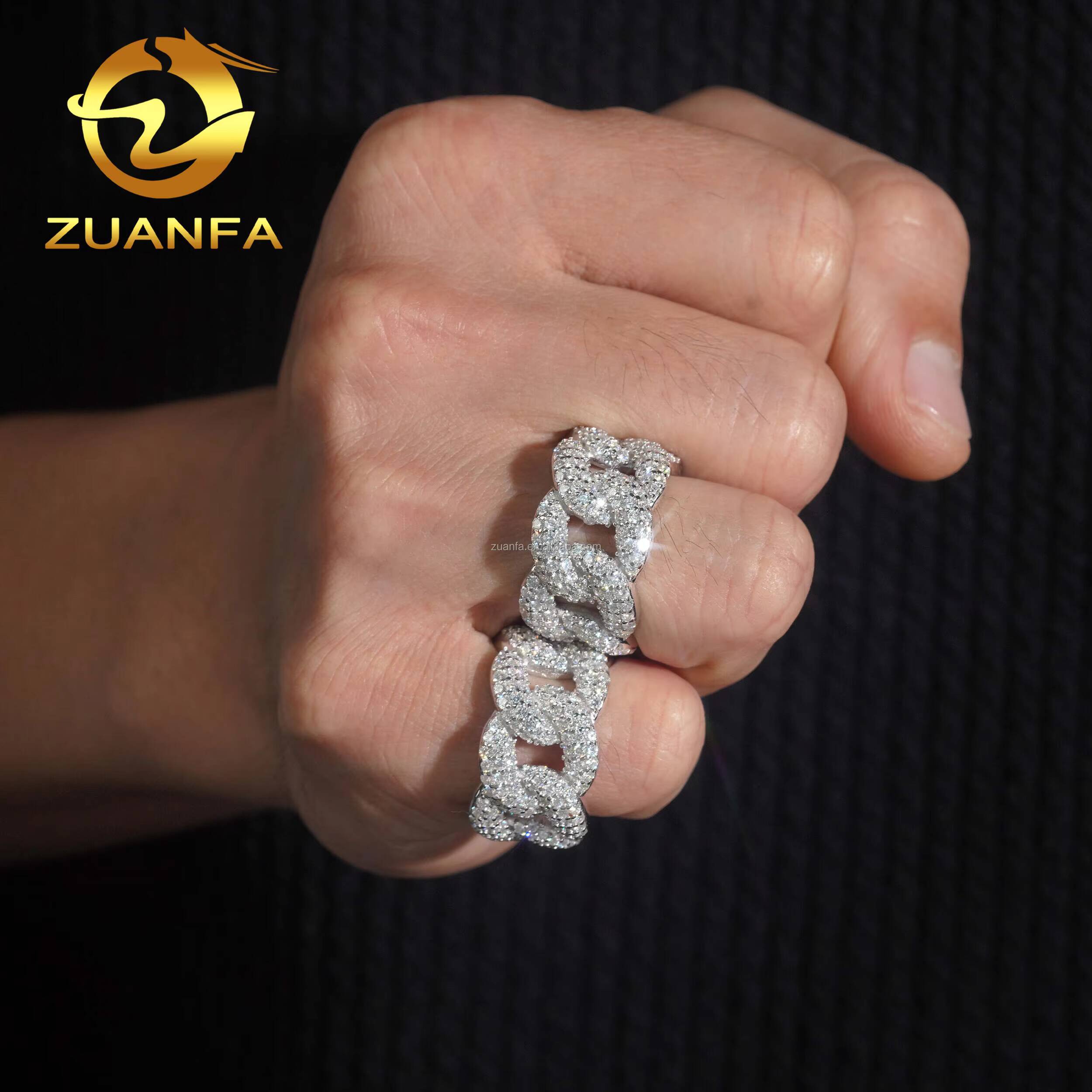New Arrivals Fashion Rapper Jewelry S925 Sterling Silver Hip Hop Iced Out Rhodium Plated VVS1 Moissanite Miami Cuban Ring Man