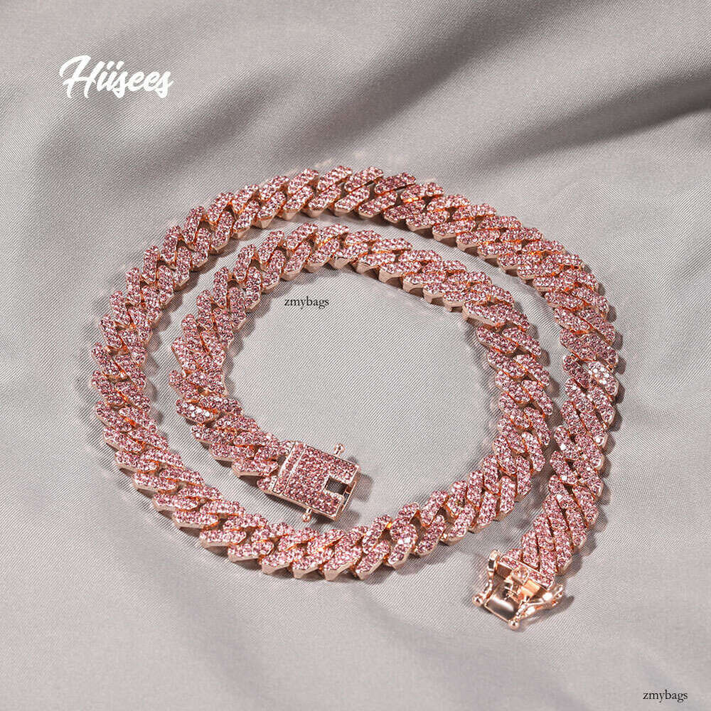 Hiisees12mm Alloy Necklace Hip Hop fashion Dia Inlaid Cuban Chain Men's Trendy Jewelry