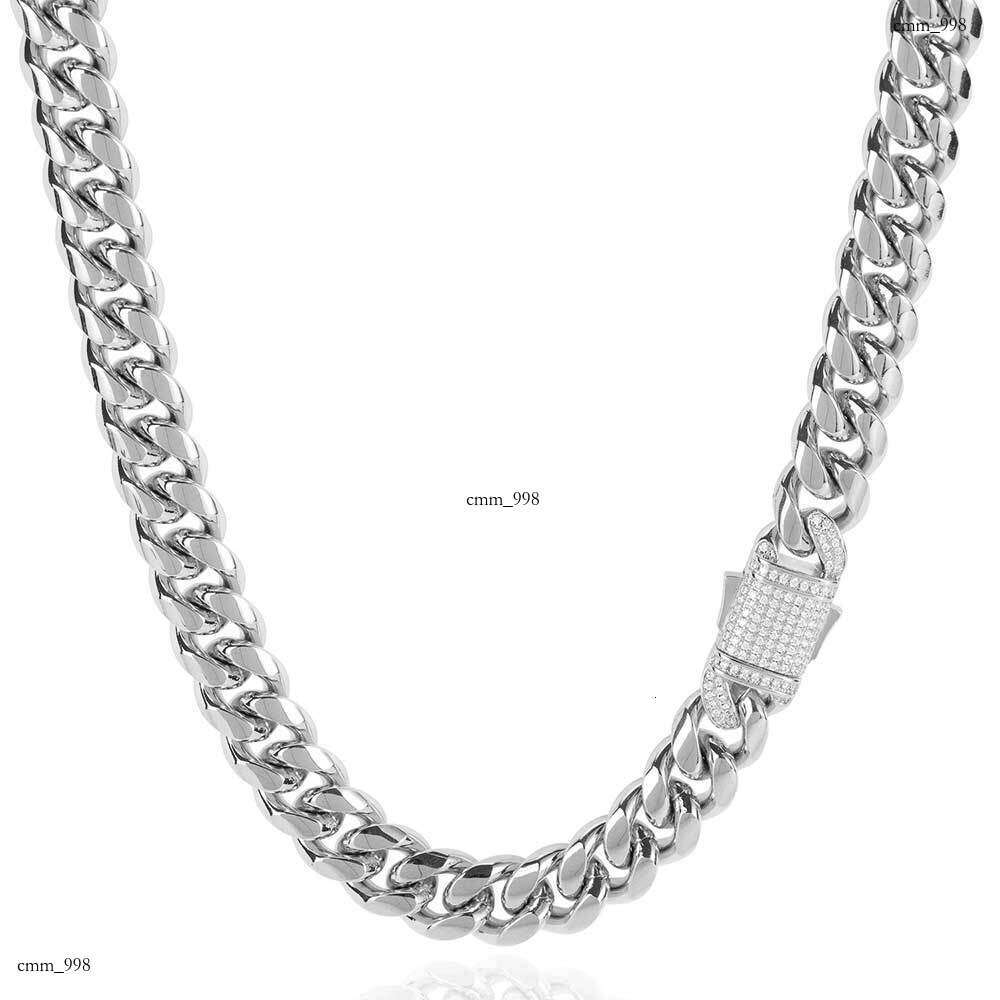 Hip Hop Titanium Jewelry Moissanite chain Spring Clasp Sterling Silver Cuban Chain Gold Necklace for Men