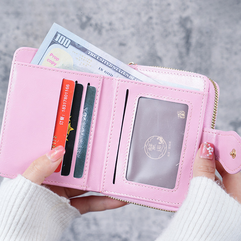 2025 New Cross-Border Short Wallet Women's Oil Wax Leather Vintage Coin Luxury bag Purse Buckle Coin Bag Women's Small Wallet
