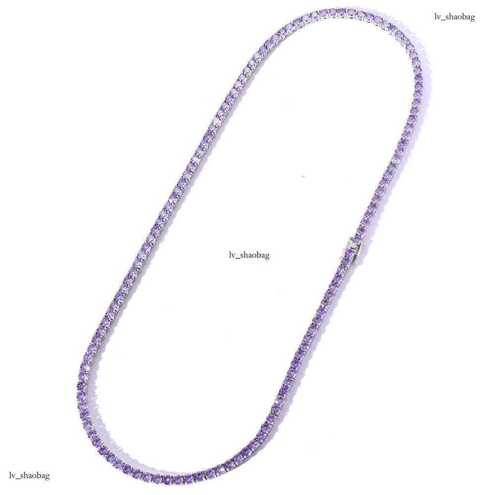 Chain 4mm Purple Row Moissanite chain Tennis Hip-Hop Necklace tennis chain
