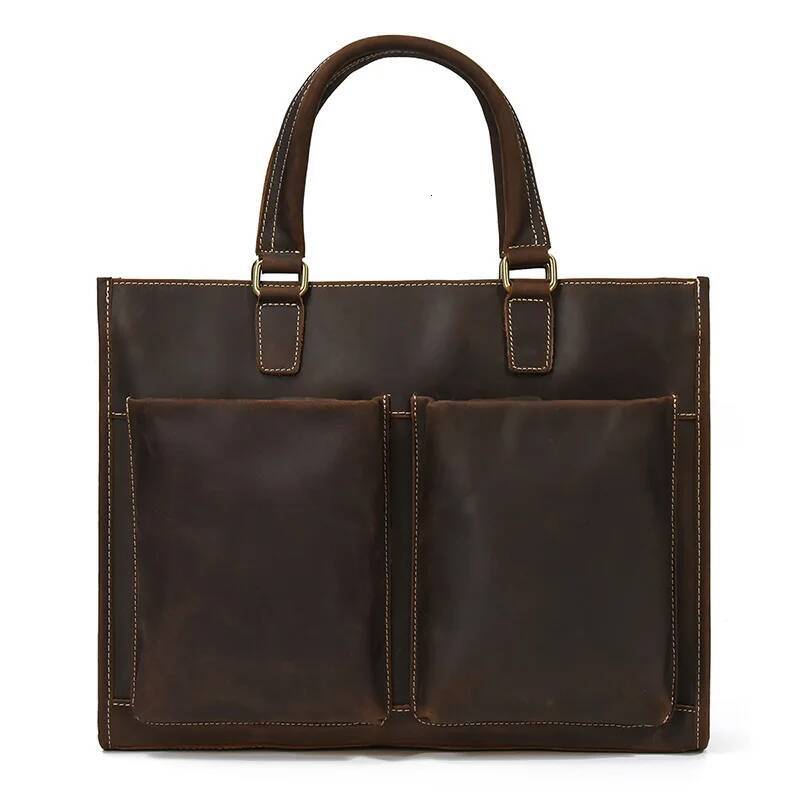 Newsbirds Leather Men 100% Cow Skin Briefcase Shoulder Strap Laptop Handbag With 2 Front Pockets New Designer Bag