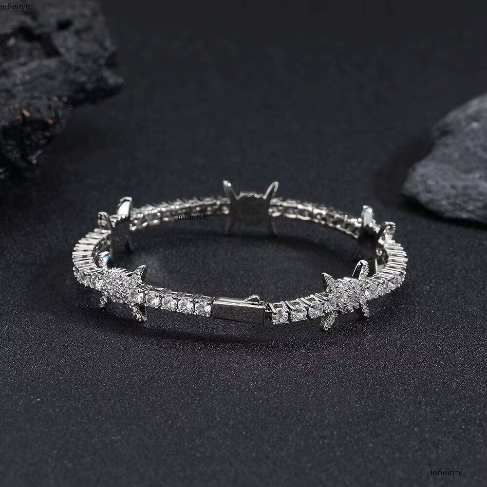 NUOYA New Style White Zircon Gold Plated Hip Hop Jewelry Iced Out Dia Thorns Tennis Chain Bracelet