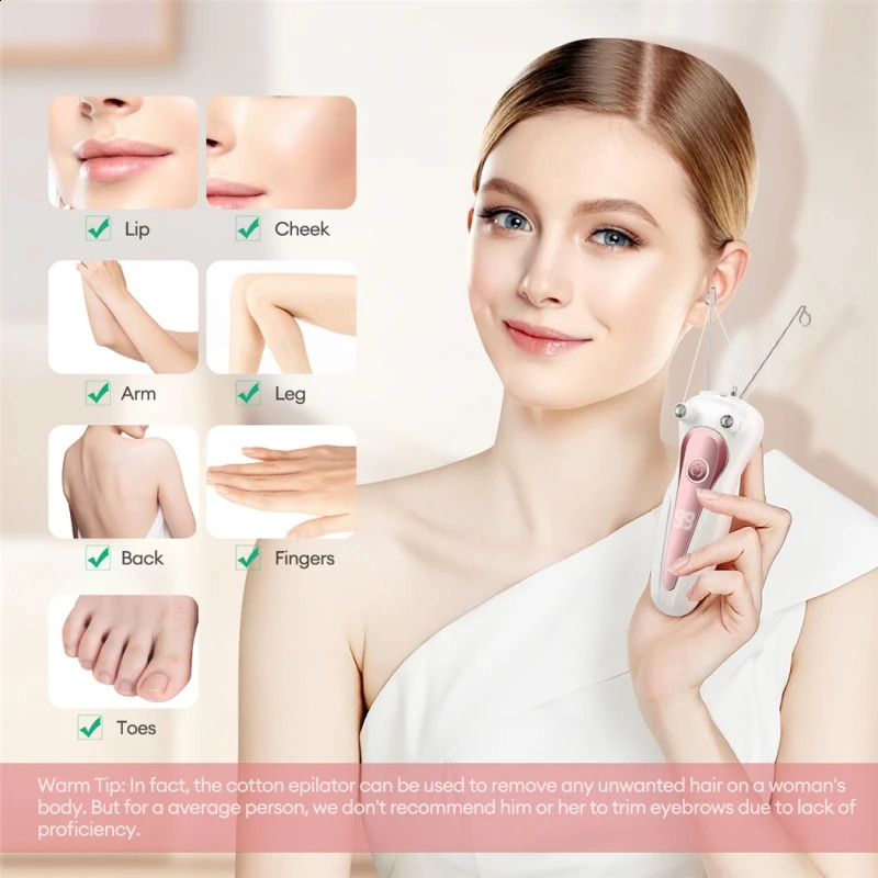 Mini Electric Hair Remover Hair Removal Defeatherer Women Beauty Epilator Body Arm Cotton Thread Depilator LCD Display 250805