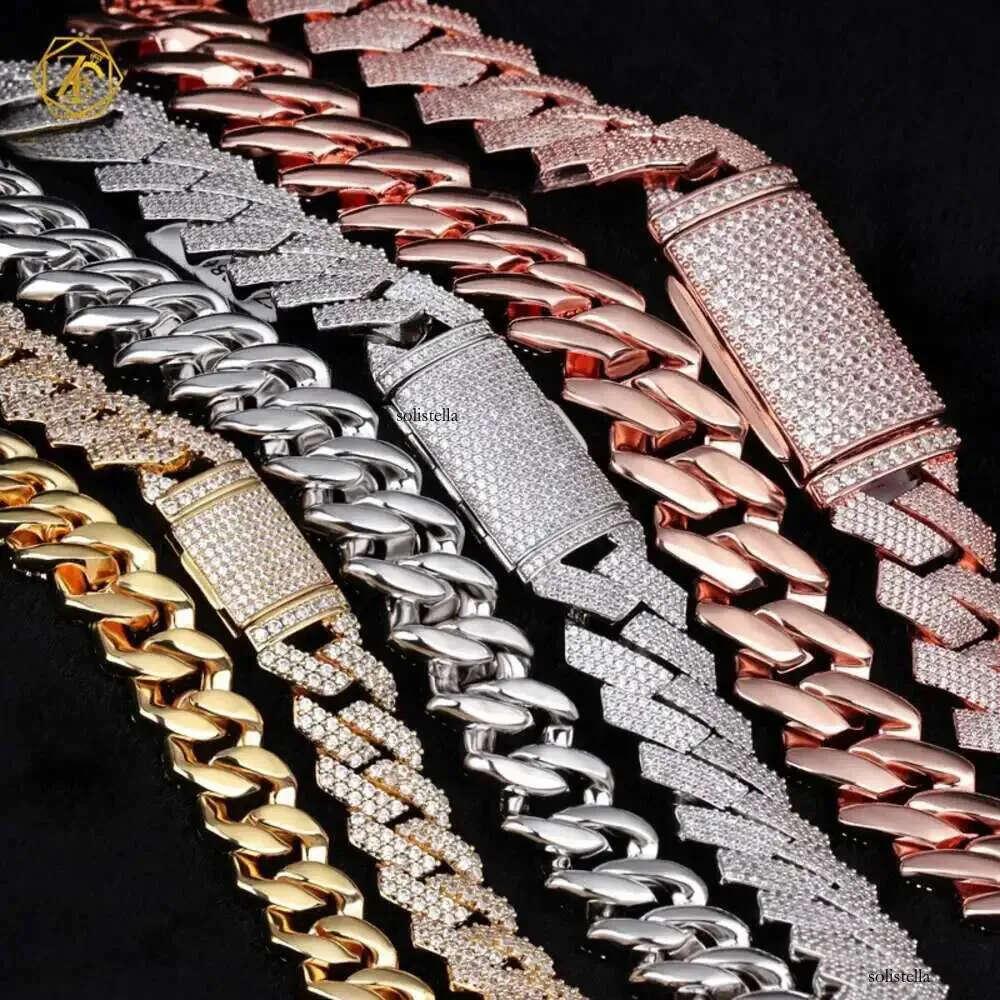 Factory Hip Hop Thick 3row 15mm Vvs Moissanite Dia Link Chain Men Oem Sier Iced Out Cuban Bracelet Necklace