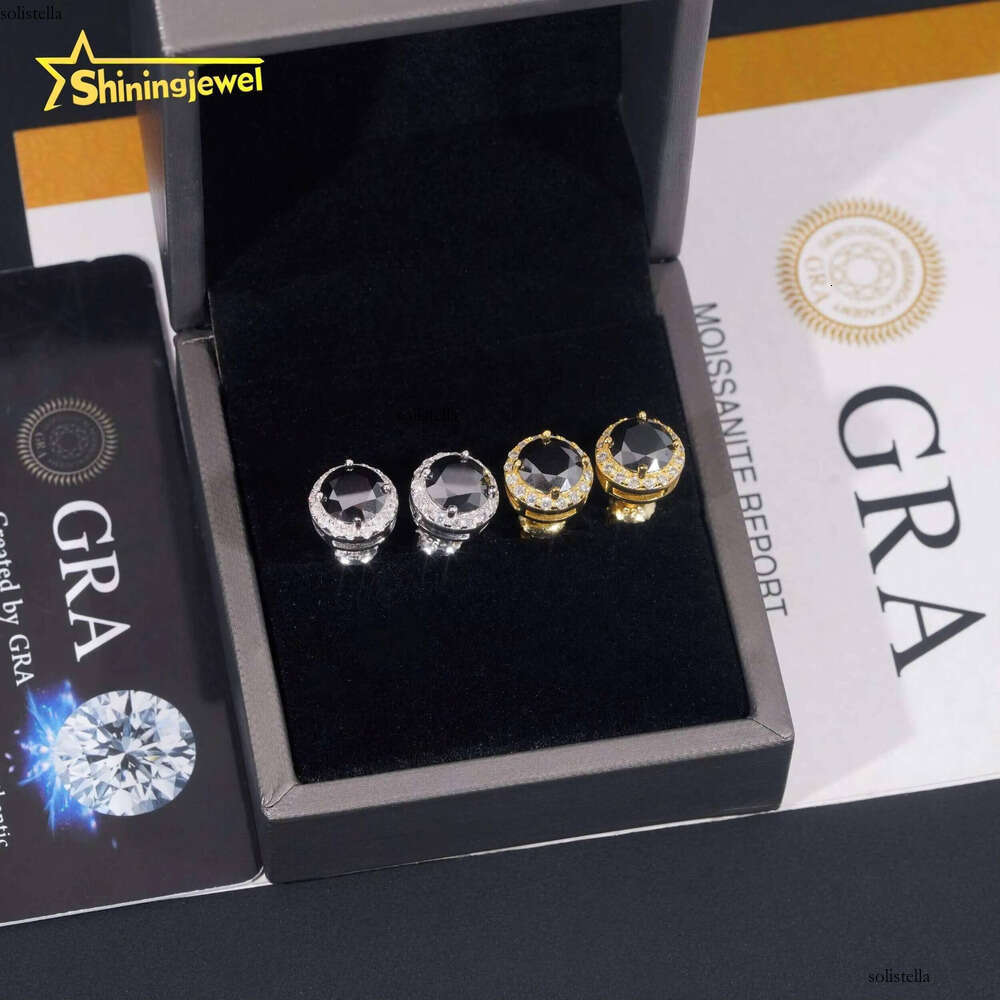Fashion Jewelry Sterling Sier Hip Hop Screw Back Halo 7.5mm Center Stone Moissanite Studs Earrings