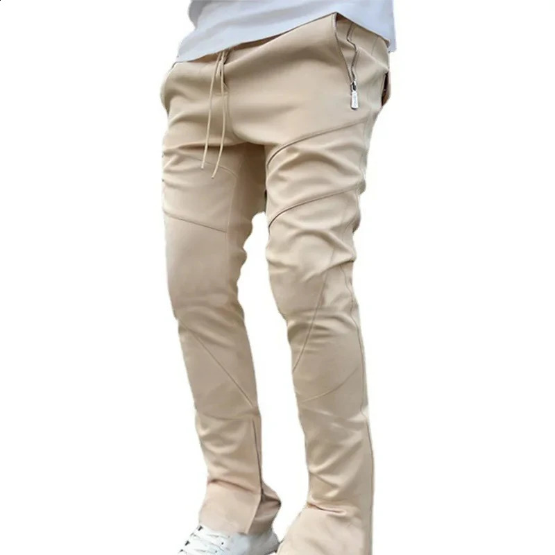 Fall Trend Fashion Mens Bunched Feet Nineminute Stretch Slim Zipper Foot Running Casual Pants 250809