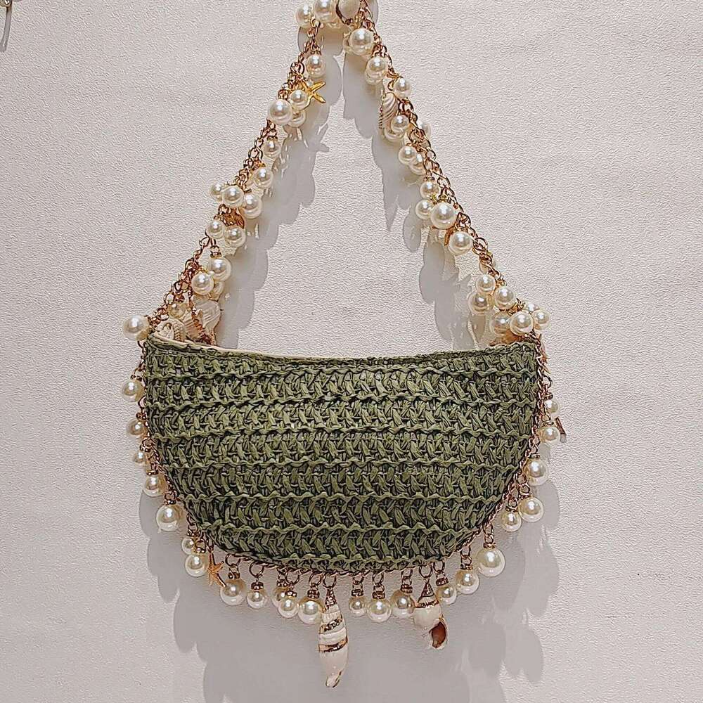 Pearl Conch Grass Woven Handheld Beach Vacation Women's Bag