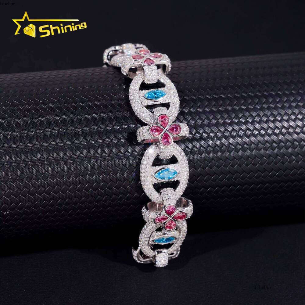 New Hip-Hop Jewelry Pure Sier Pass Tester Chilled Out Cross Eyed Colored Silica Cuban Chain Bracelet
