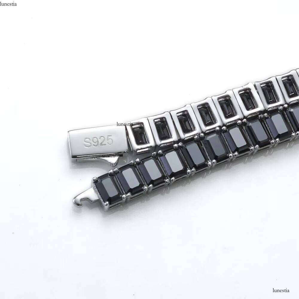 NUOYA Iced Out 6mm Rectangular Black Zircon Tennis Chain Gold Plated Hip Hop Jewelry Sier Bracelet Gift for Women