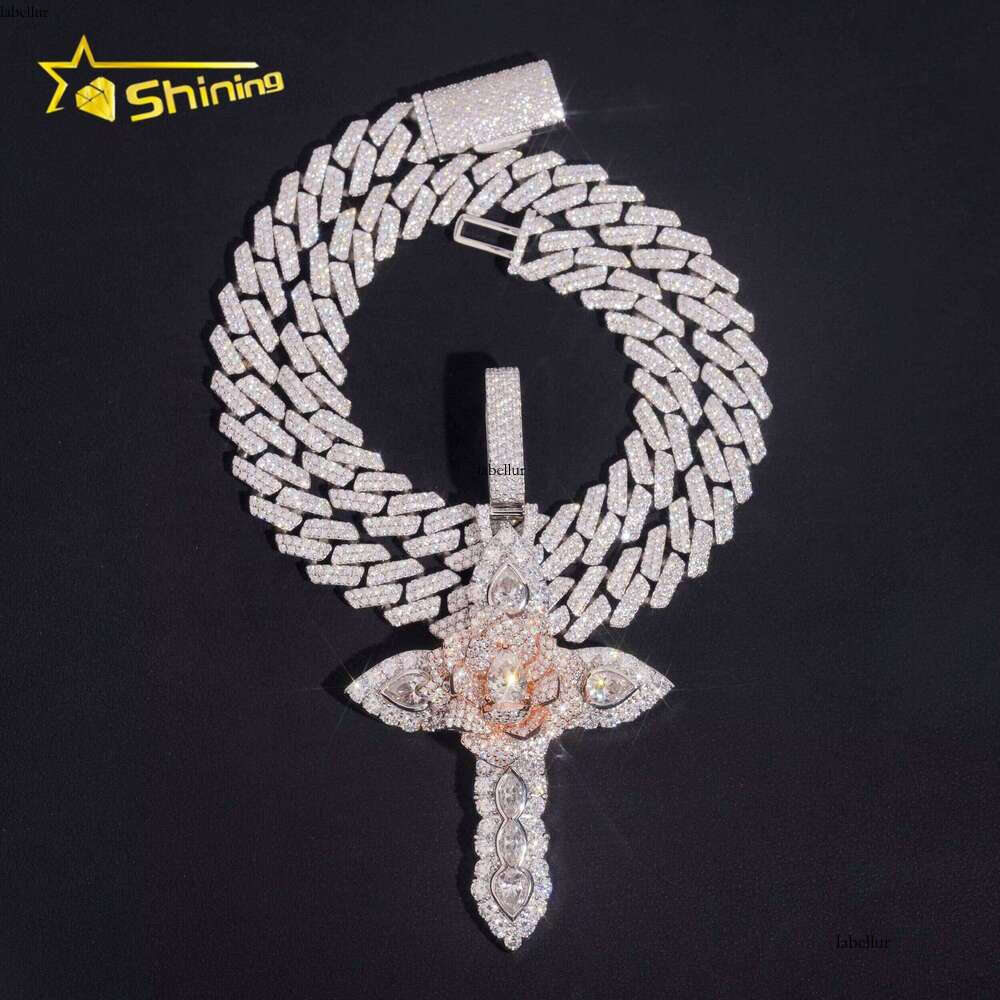 Solid Heavy Duty Two-Tone VVS Hip-Hop Sier Iced Out 3D Moissanite Cross Pendant